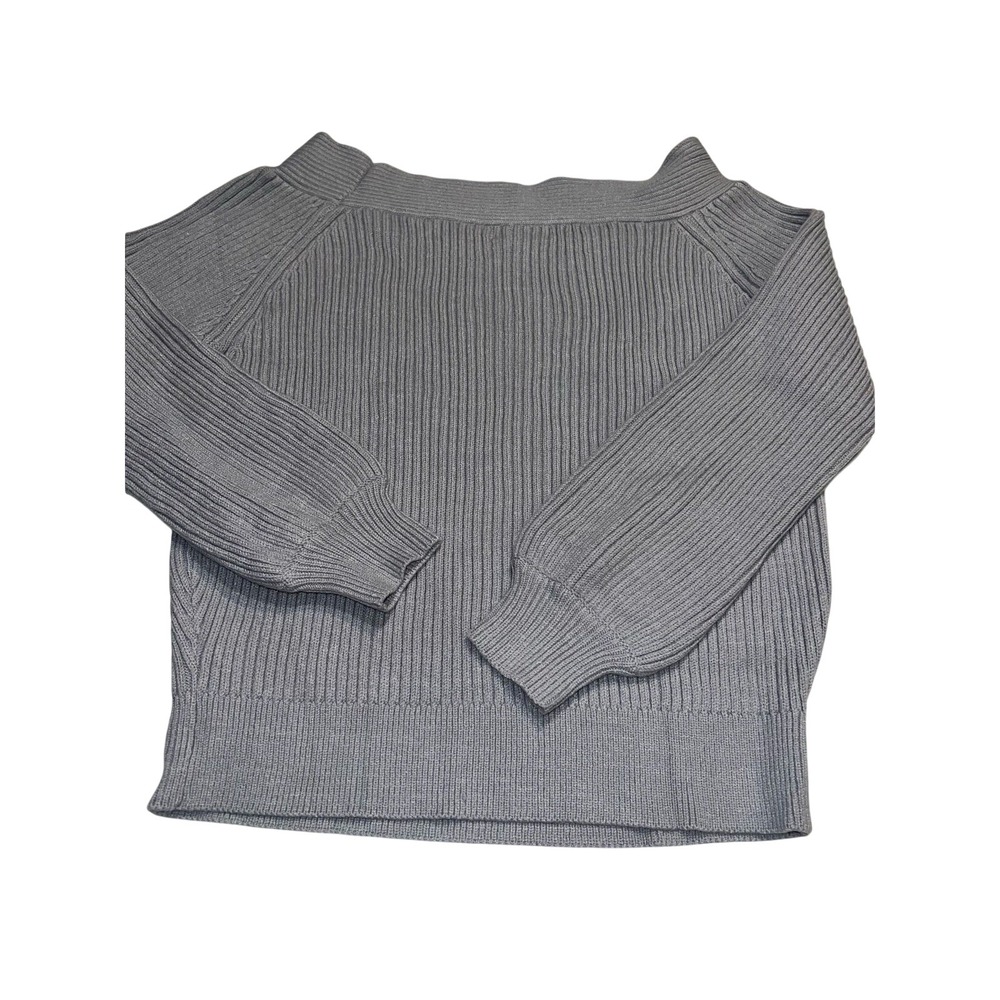 Kirundo Womens Grey Ribbed Off the Shoulder Knit Sweater Size S Balloon Sleeve